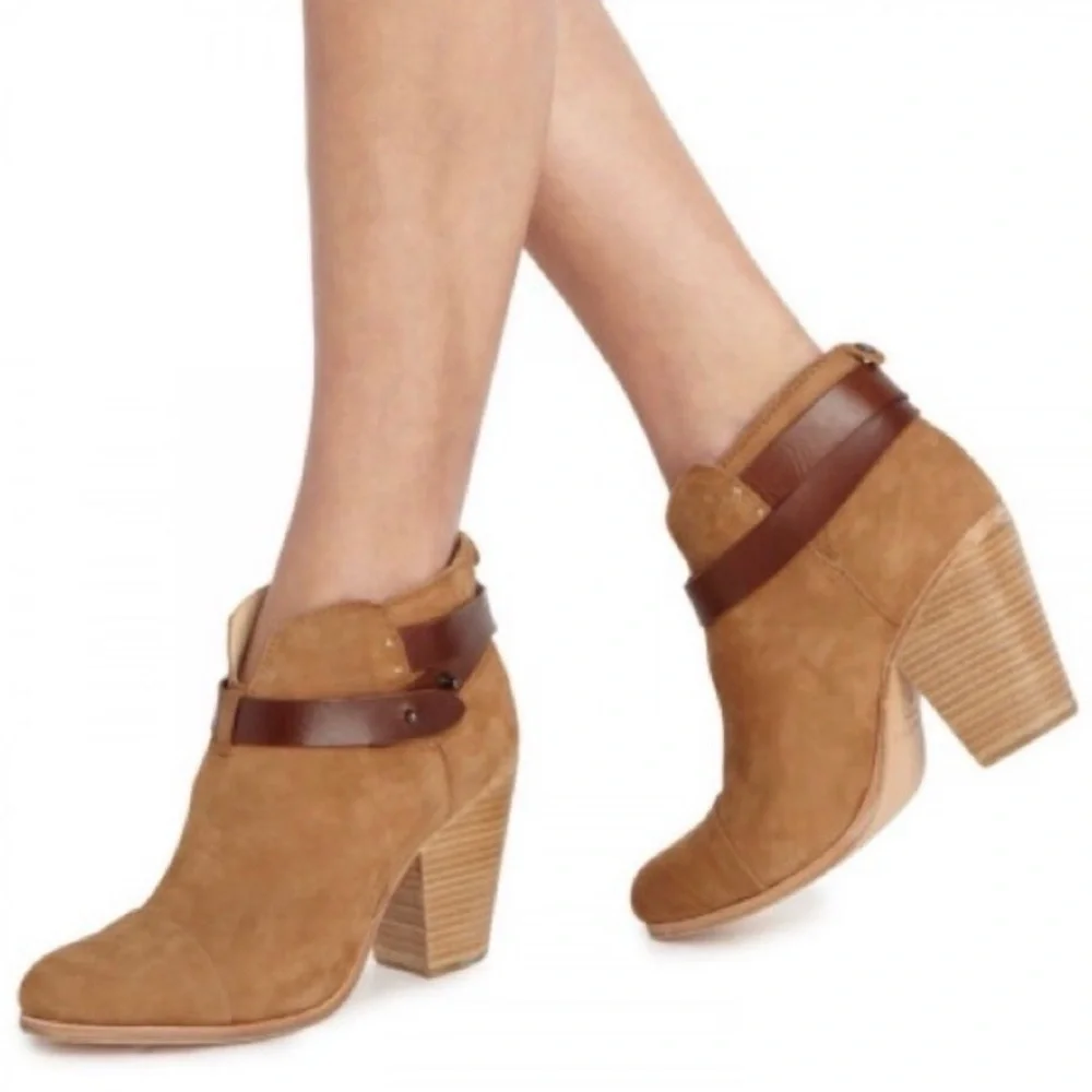 Rag & Bone Harrow Ankle Boots Camel Suede Nubuck Leather Size 7/37 Bohemian Moto
